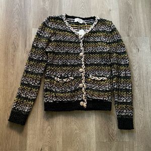 heartloom striped black cable knit button front cardigan sweater jacket size XS